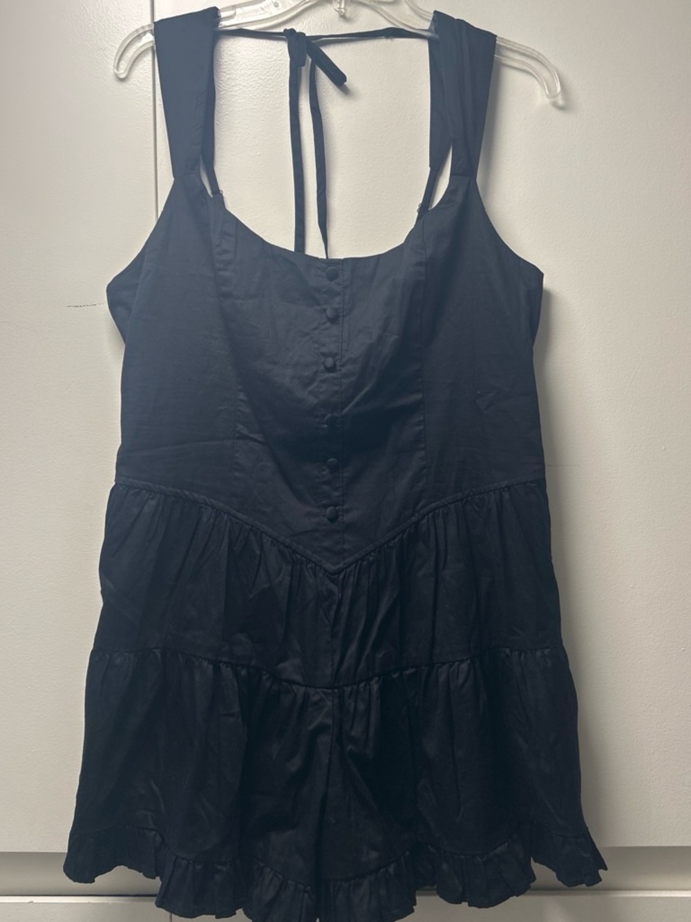 Wild Fable Black Romper L Women Square Neck Sleeveless Ruffle Button Woven.